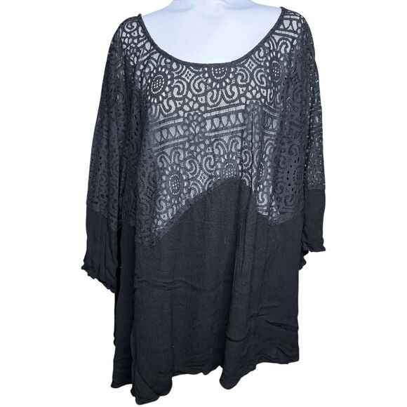 Torrid womens top 5 5x black lace and crinkle elbow length sleeve - Picture 6 of 10